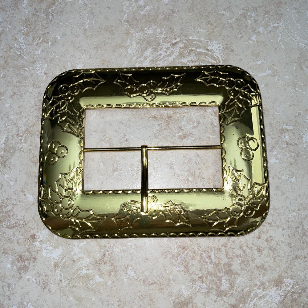 SANTA CLAUS CAST BELT BUCKLE CHRISTMAS HOLLY DESIGN COSTUME ACCESSORY NEW